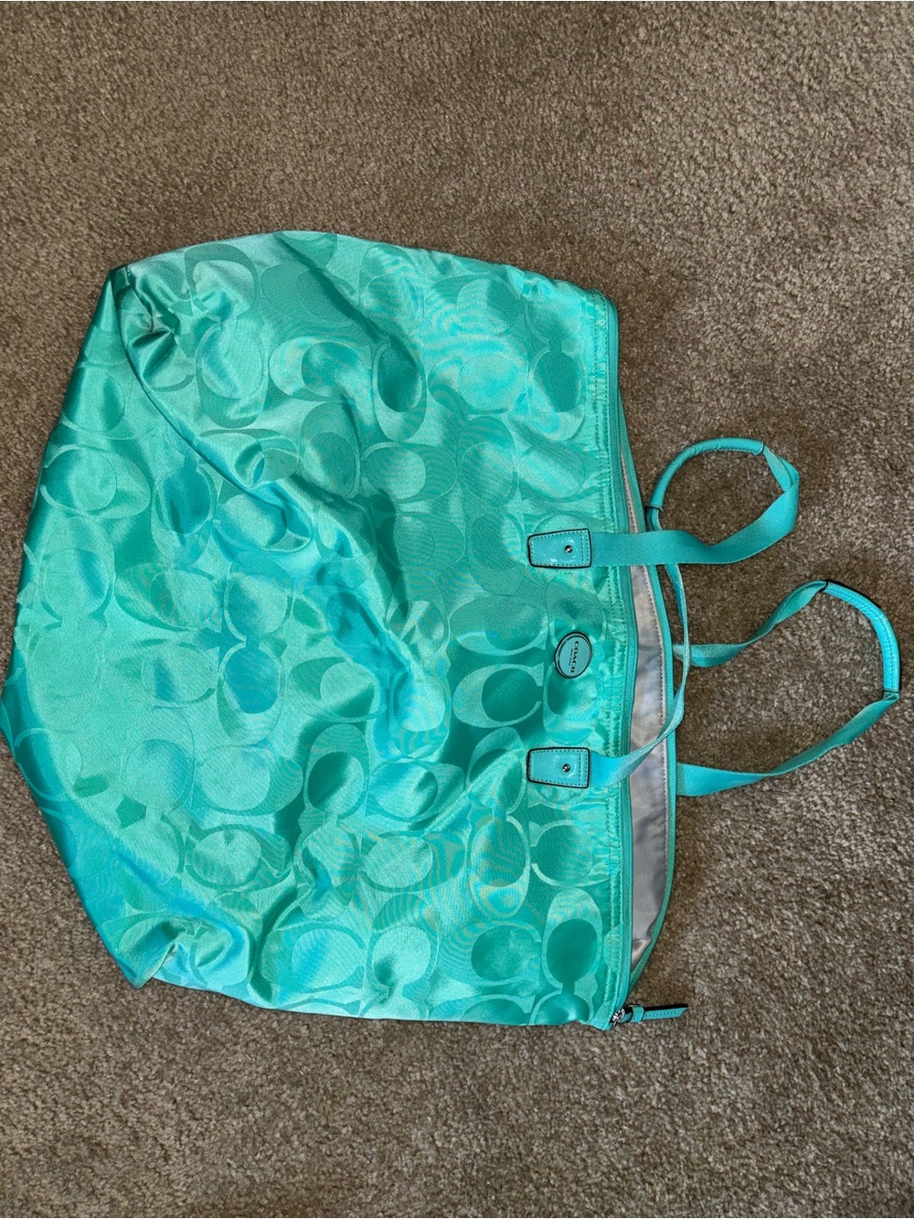Coach Teal Signature Pattern Nylon Tote